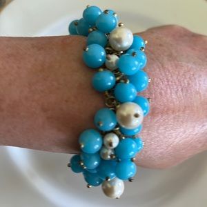 Vintage Carol Lee Blue Bead and Faux Pearl Bracelet
